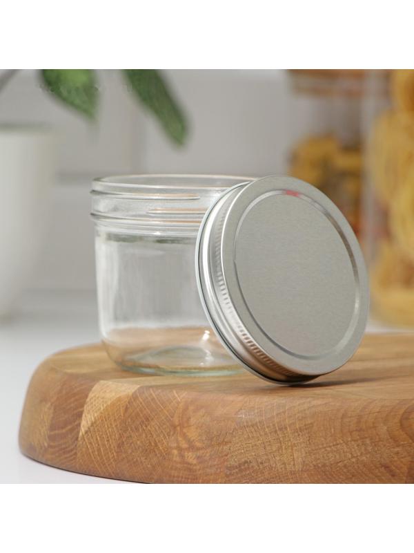 Баночка стеклянная для специй с металлической крышкой Доляна «Сильвер», 280 мл, 8,7×8,4 см