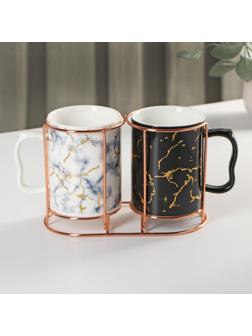 Набор кружек керамических на металлической подставке «Мрамор», 2 предмета: 380 мл