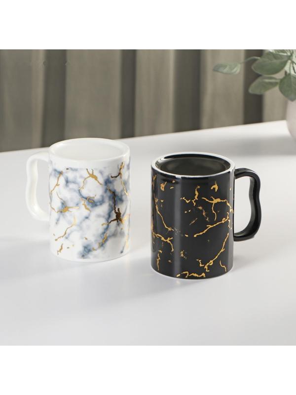 Набор кружек керамических на металлической подставке «Мрамор», 2 предмета: 380 мл