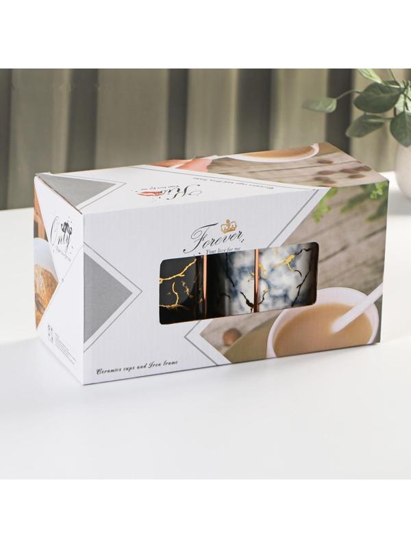 Набор кружек керамических на металлической подставке «Мрамор», 2 предмета: 380 мл