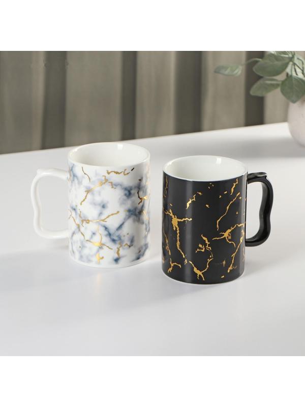 Набор кружек керамических на металлической подставке «Мрамор», 2 предмета: 380 мл
