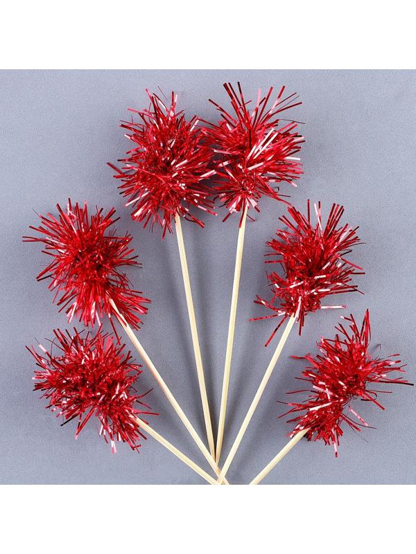 Шпажка для канапе «Пушистик», в наборе 6 штук, цвет красный