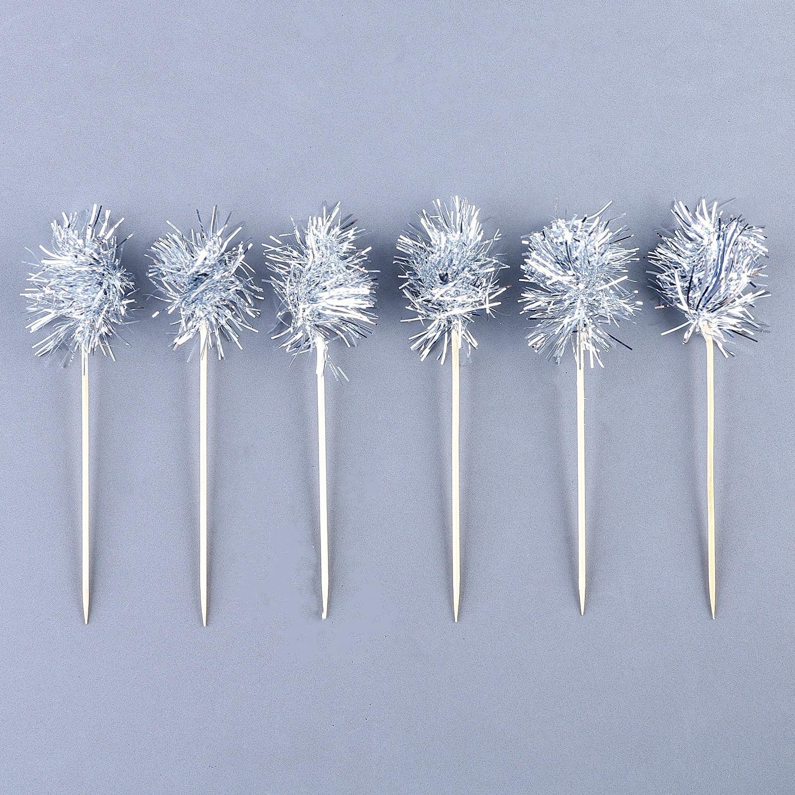 Шпажка для канапе «Пушистик», в наборе 6 штук, цвет серебро