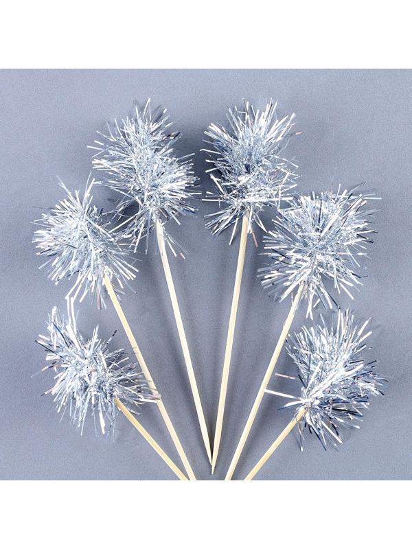 Шпажка для канапе «Пушистик», в наборе 6 штук, цвет серебро