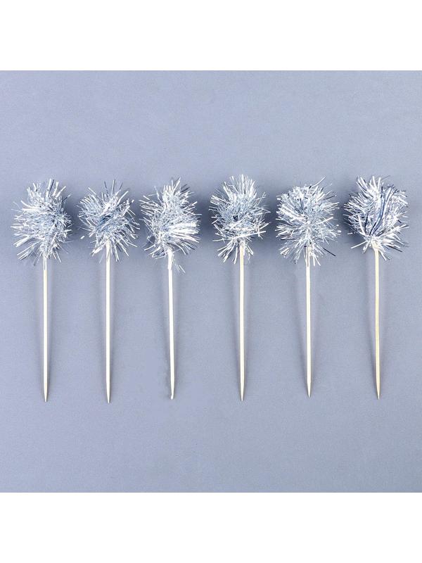 Шпажка для канапе «Пушистик», в наборе 6 штук, цвет серебро