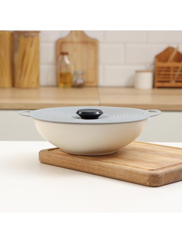 Силиконовая универсальная крышка Доляна, d=20 см, цвет серый