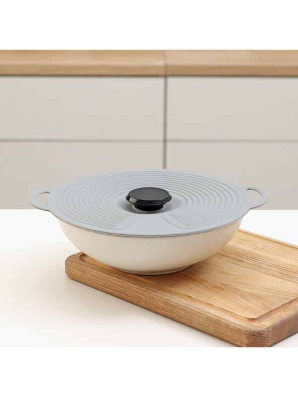 Силиконовая универсальная крышка Доляна, d=20 см, цвет серый