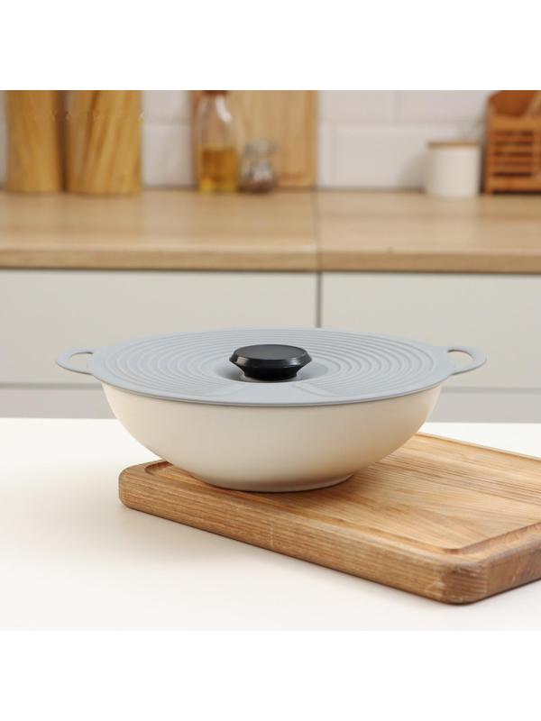 Силиконовая универсальная крышка Доляна, d=20 см, цвет серый