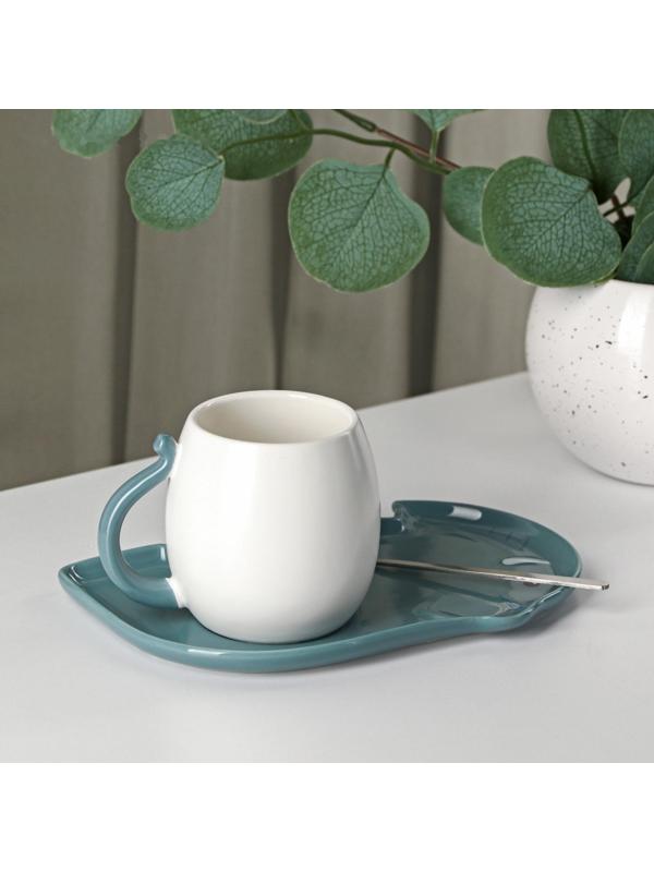 Чайная пара керамическая «Слоник», 2 предмета: кружка с ложкой 220 мл, блюдце 19×12,5 см