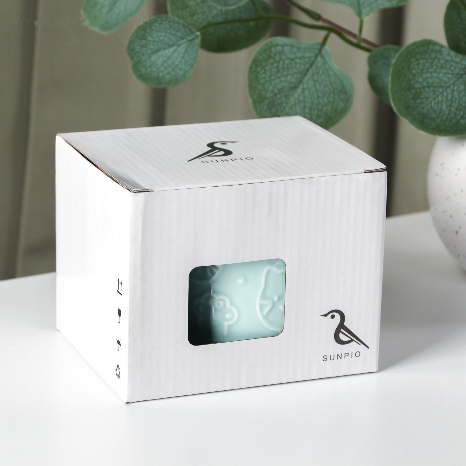 Кружка фарфоровая «Улыбающийся кот», 450 мл, цвет голубой