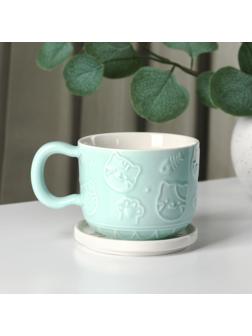 Кружка фарфоровая «Улыбающийся кот», 450 мл, цвет голубой