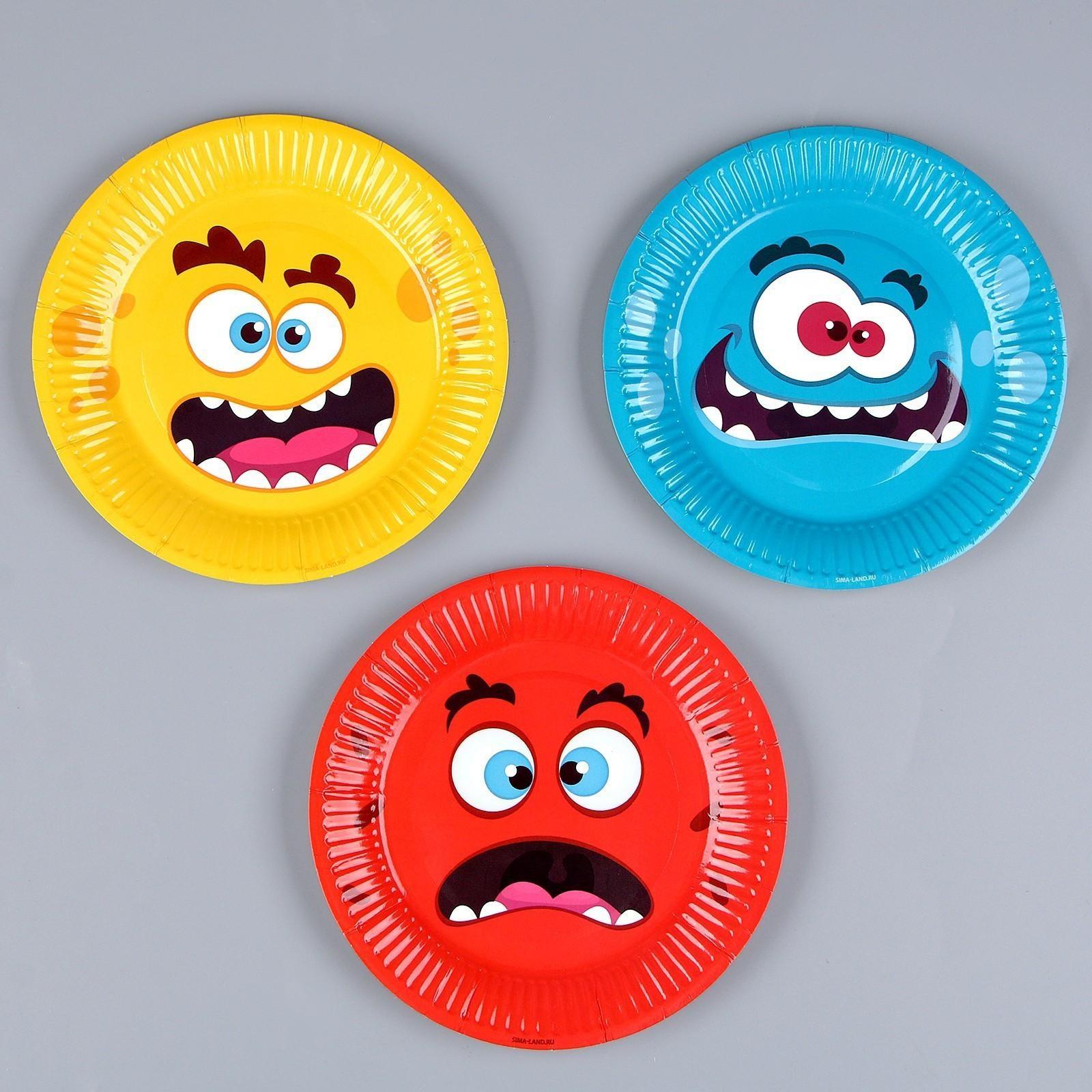 Тарелка бумажная «Монстрики», 18 см, набор 6 штук, МИКС