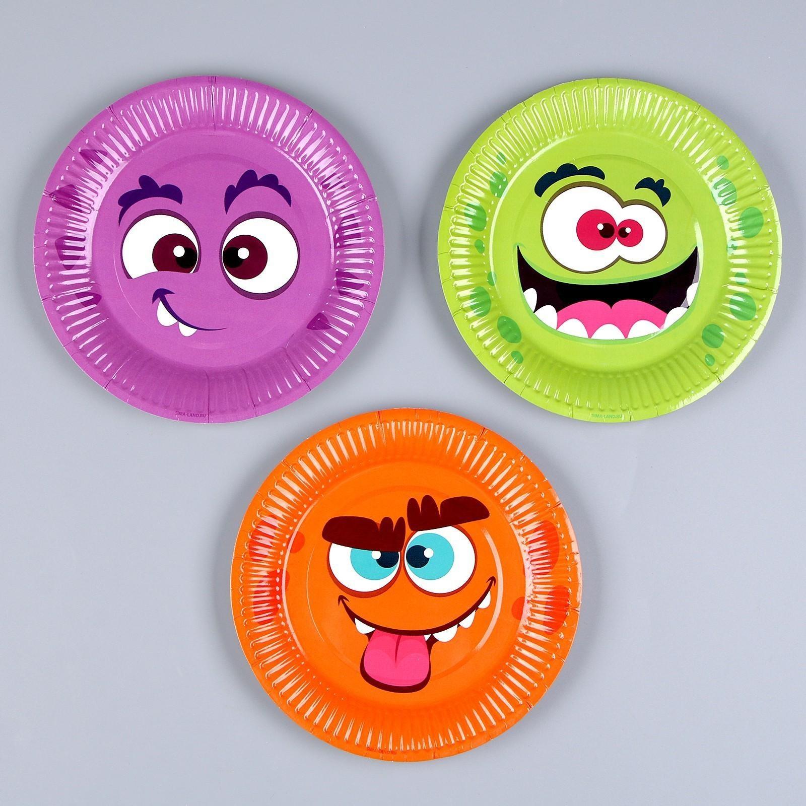 Тарелка бумажная «Монстрики», 18 см, набор 6 штук, МИКС