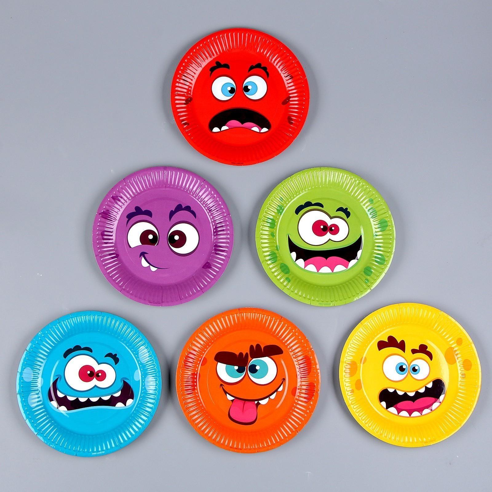 Тарелка бумажная «Монстрики», 18 см, набор 6 штук, МИКС