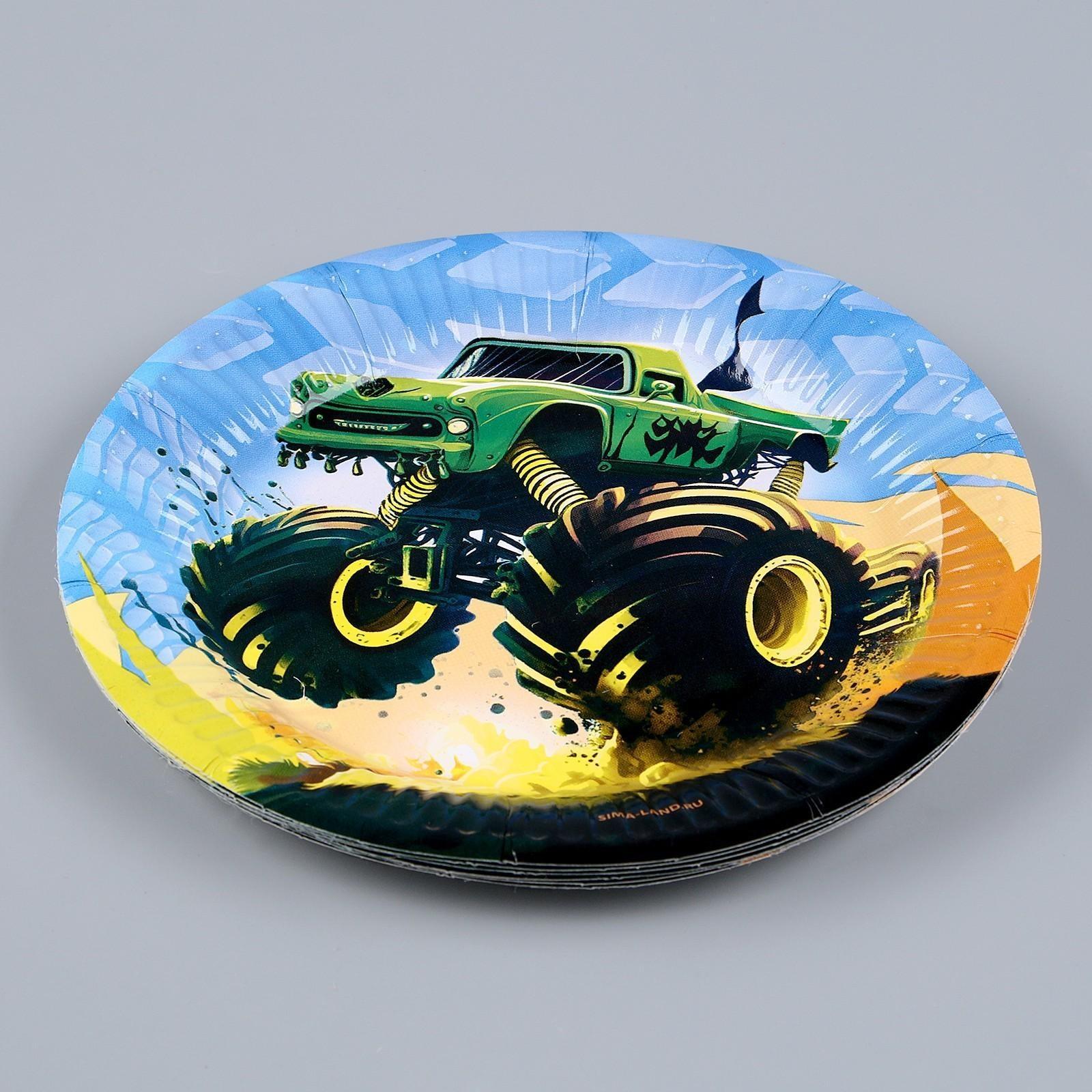 Набор бумажной посуды «Тачка»: 6 тарелок, 1 гирлянда, 6 стаканов, 6 колпаков