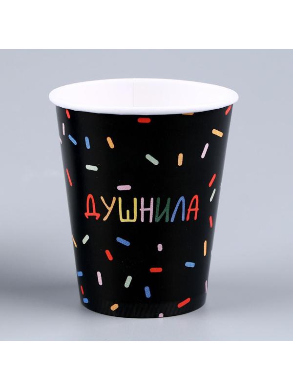 Набор бумажной посуды «Душнила» чёрный: 6 тарелок, 1 гирлянда, 6 стаканов, 6 колпаков