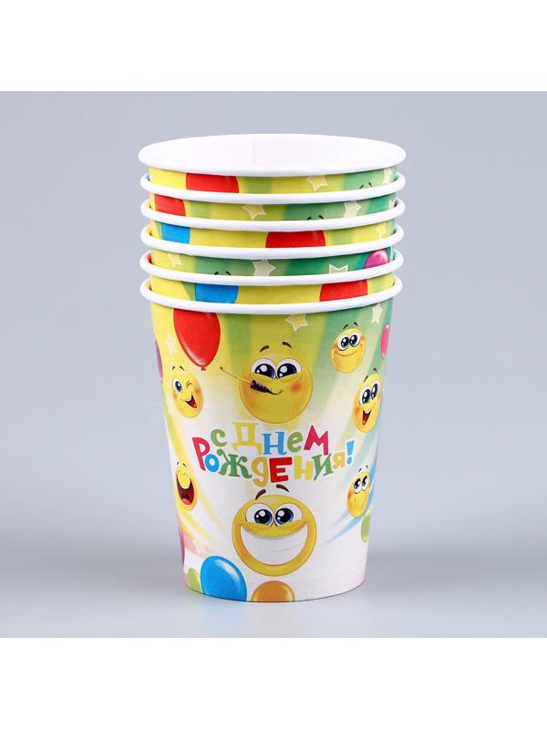 Набор бумажной посуды «Смайлы»: 6 тарелок, 1 гирлянда, 6 стаканов, 6 колпаков