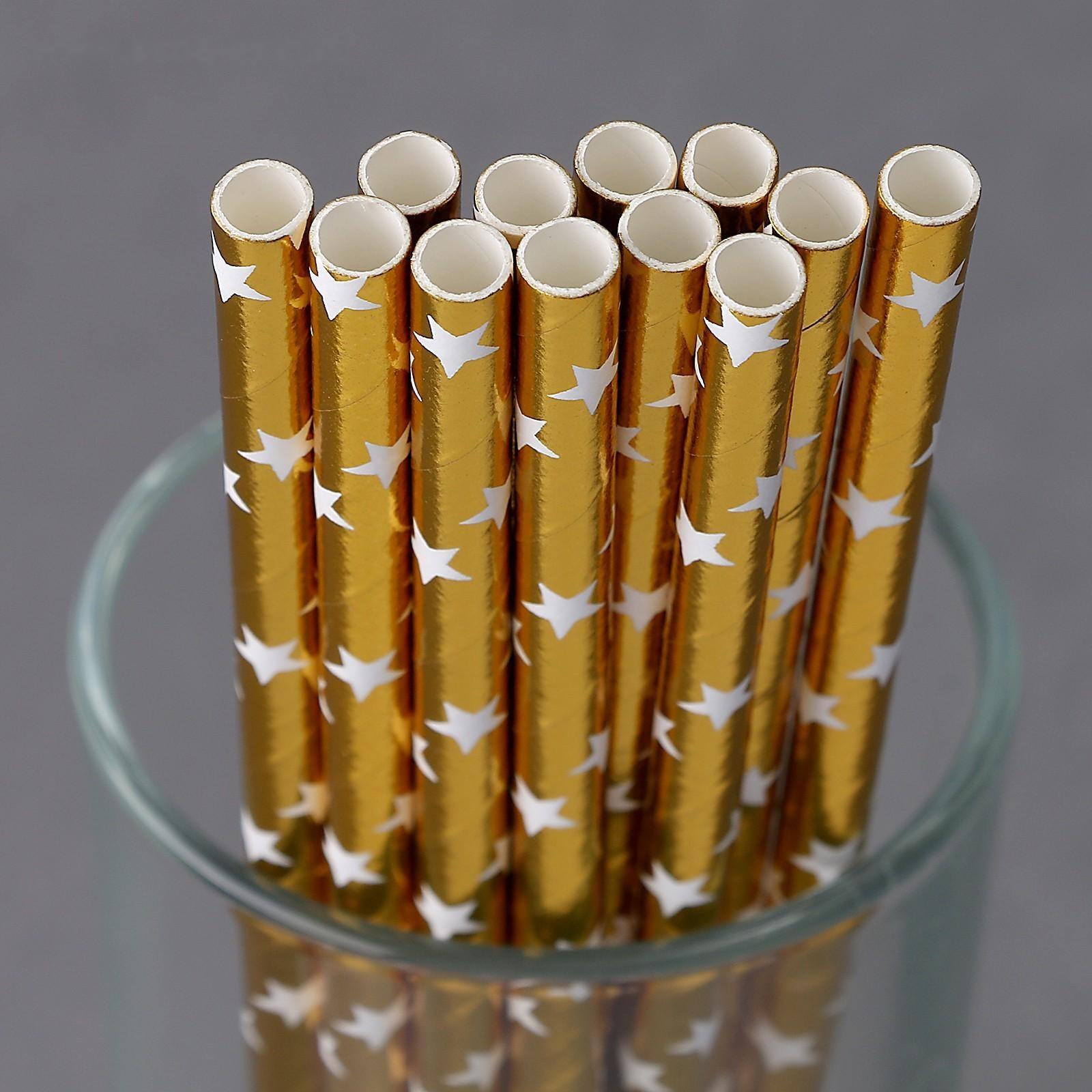 Трубочки для коктейля «Звёзды», набор 12 шт., цвет золото