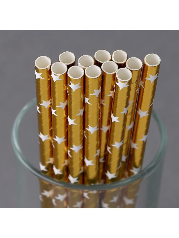 Трубочки для коктейля «Звёзды», набор 12 шт., цвет золото