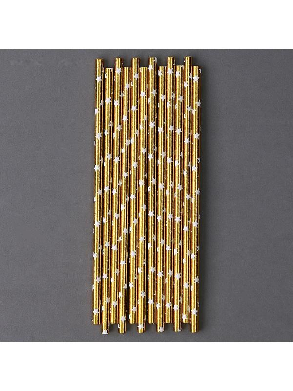 Трубочки для коктейля «Звёзды», набор 12 шт., цвет золото