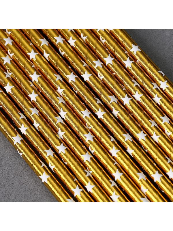 Трубочки для коктейля «Звёзды», набор 12 шт., цвет золото