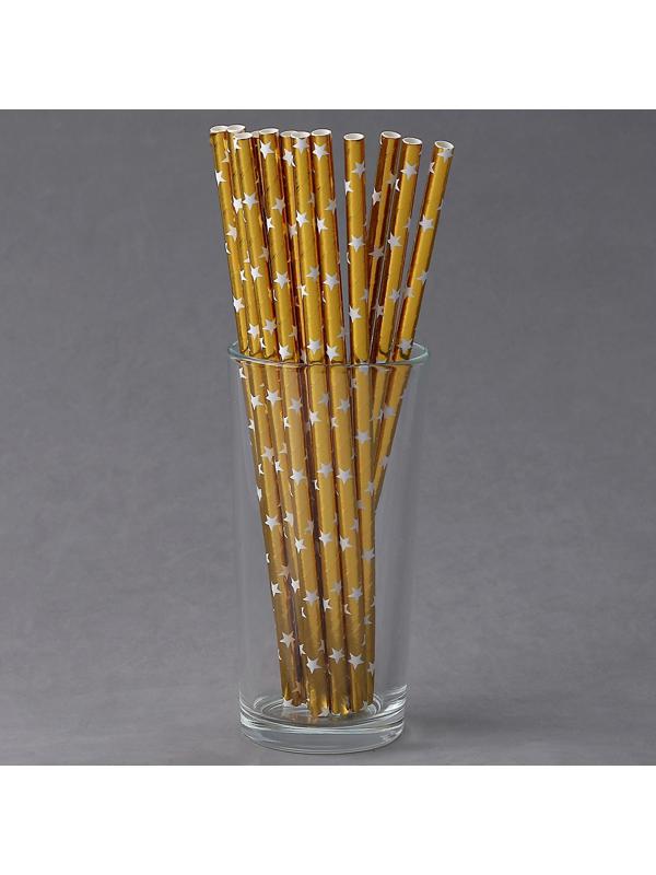 Трубочки для коктейля «Звёзды», набор 12 шт., цвет золото