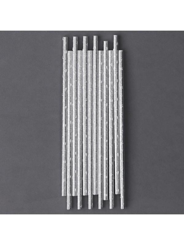 Трубочки для коктейля «Звёзды» набор 12 шт., цвет серебро