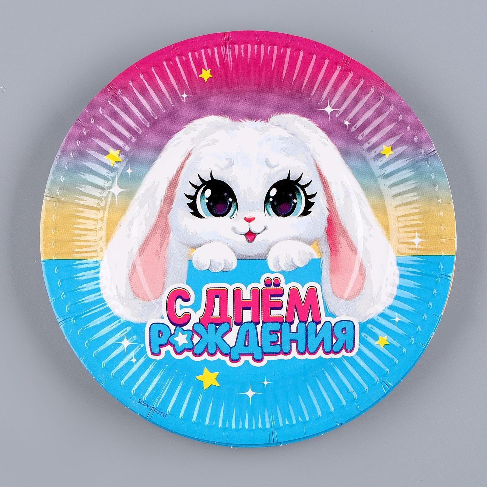 Набор бумажной посуды «Зайка»: 6 тарелок, 1 гирлянда, 6 стаканов