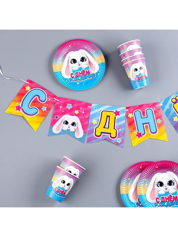 Набор бумажной посуды «Зайка»: 6 тарелок, 1 гирлянда, 6 стаканов