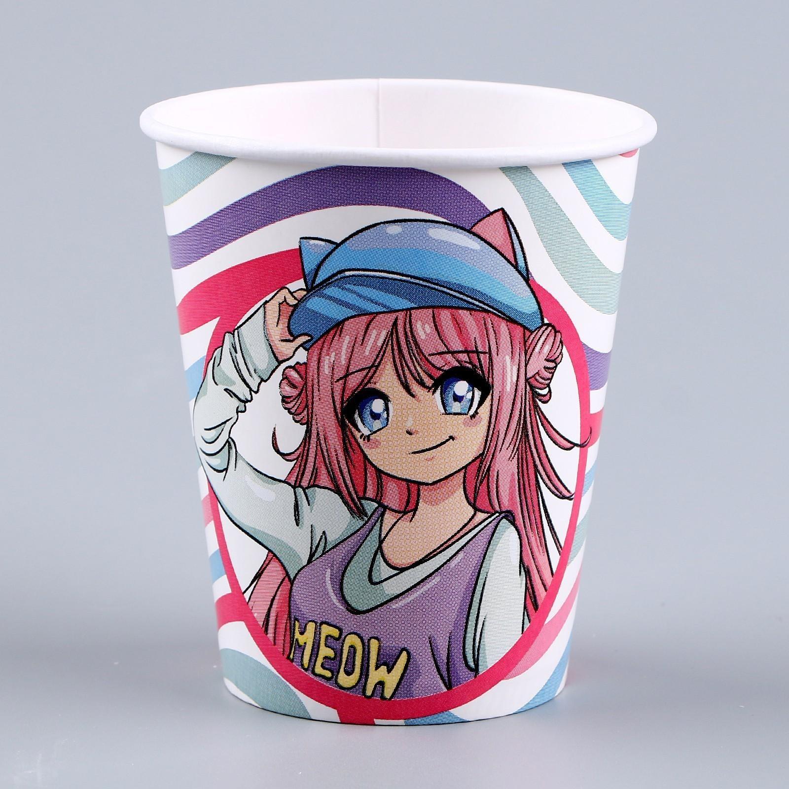 Набор бумажной посуды «Аниме», фуксия: 6 тарелок, 1 гирлянда, 6 стаканов, 6 колпаков