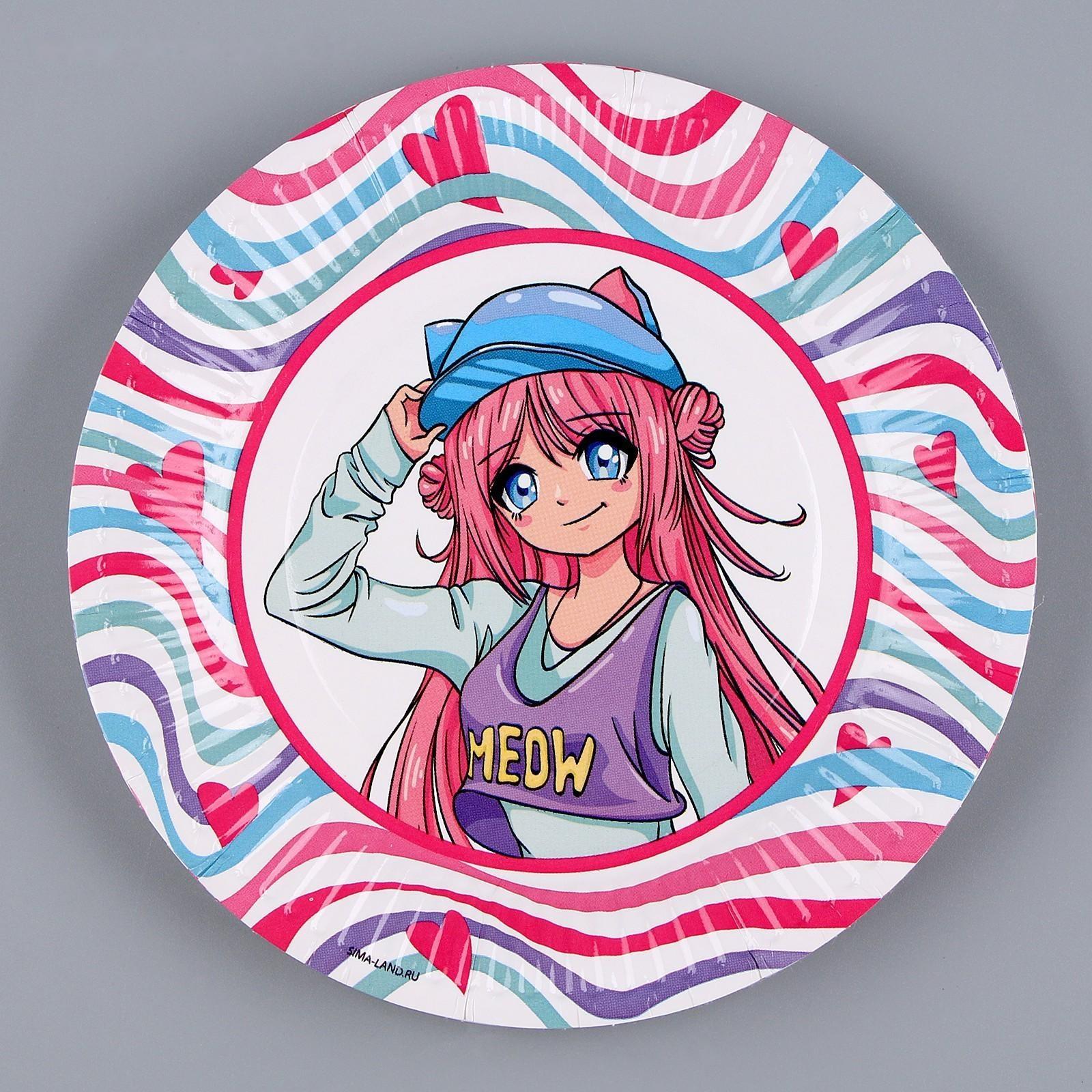 Набор бумажной посуды «Аниме», фуксия: 6 тарелок, 1 гирлянда, 6 стаканов, 6 колпаков