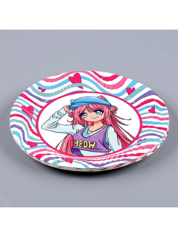 Набор бумажной посуды «Аниме», фуксия: 6 тарелок, 1 гирлянда, 6 стаканов, 6 колпаков