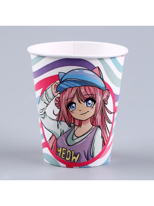 Набор бумажной посуды «Аниме», фуксия: 6 тарелок, 1 гирлянда, 6 стаканов, 6 колпаков