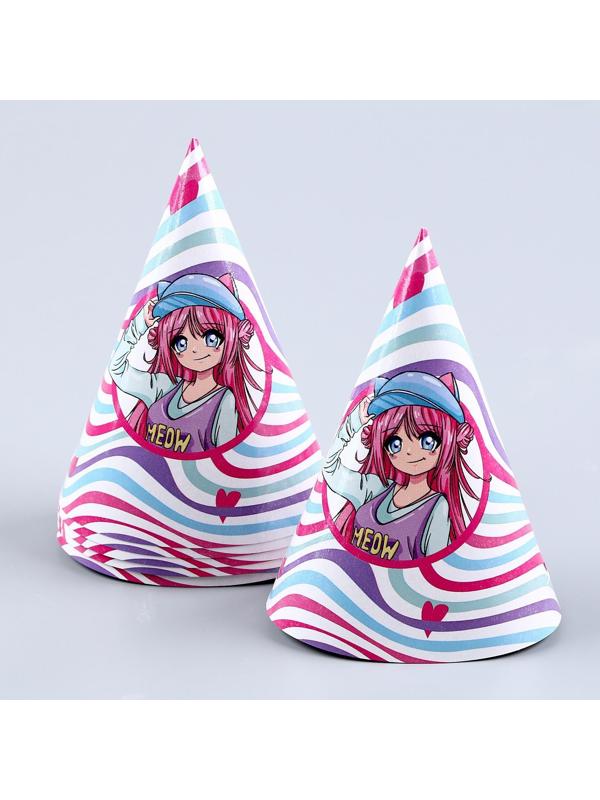 Набор бумажной посуды «Аниме», фуксия: 6 тарелок, 1 гирлянда, 6 стаканов, 6 колпаков