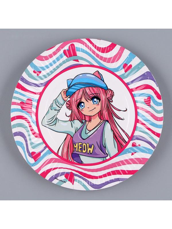 Набор бумажной посуды «Аниме», фуксия: 6 тарелок, 1 гирлянда, 6 стаканов, 6 колпаков