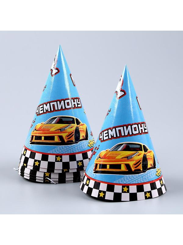 Набор бумажной посуды «Машины»: 6 тарелок, 1 гирлянда, 6 стаканов, 6 колпаков