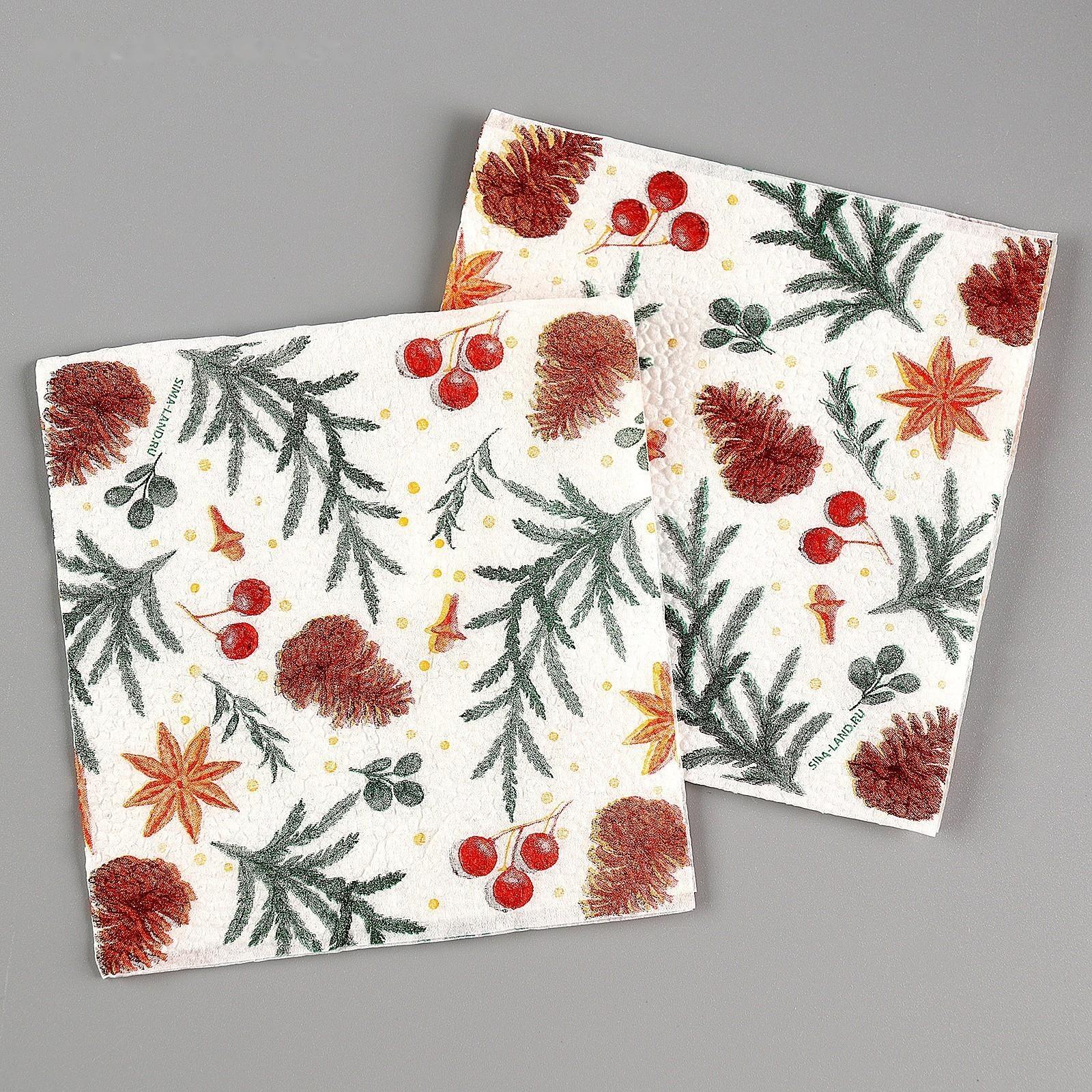 Салфетки бумажные «С Новым Годом»,шишки, однослойные, 24х24 см, набор 20 шт.