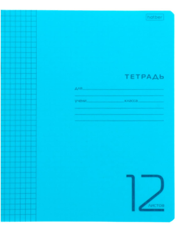 Тетради в клетку 12 листов Hatber, обложка пластиковая, блок 65 г/м2 / Голубые / 10 шт.
