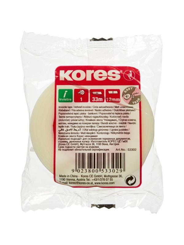 Клейкая лента канцелярская KORES 12х33 невидимая 53302