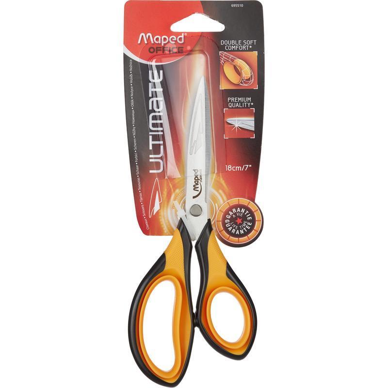 Ножницы Maped ULTIMATE 180мм,двойное мягкое покр.колец, оранж/черн,695510