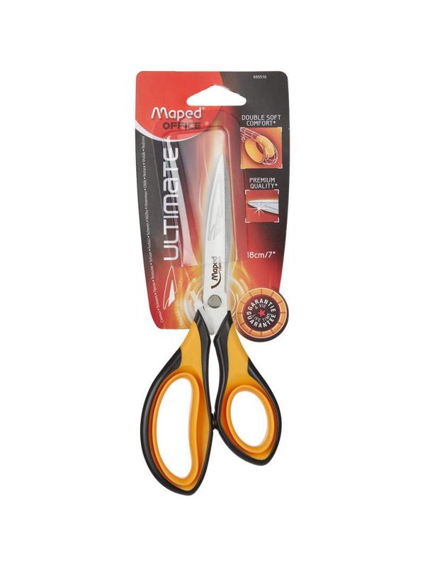Ножницы Maped ULTIMATE 180мм,двойное мягкое покр.колец, оранж/черн,695510