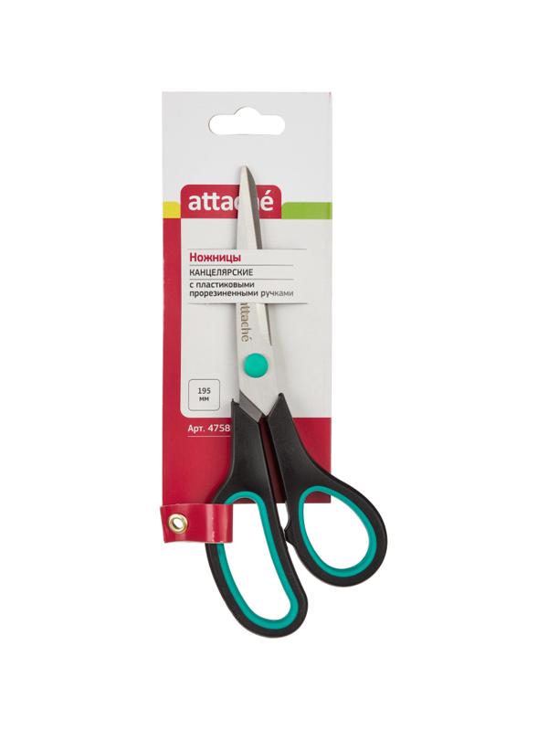 Ножницы Attache 195 мм с пласт.прорезин.ручками,цвет бирюзовый/черный