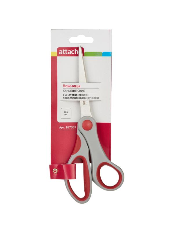 Ножницы Attache 205 мм,пласт.прорезин.анатомич. ручки,красн/серый