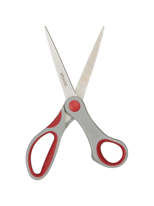 Ножницы Attache 205 мм,пласт.прорезин.анатомич. ручки,красн/серый