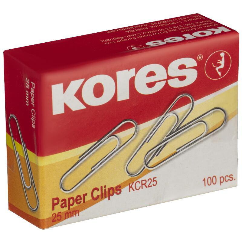 Скрепки KORES с отгибом,никелированные, 25 мм,треугольные,негофрир,100шт/уп