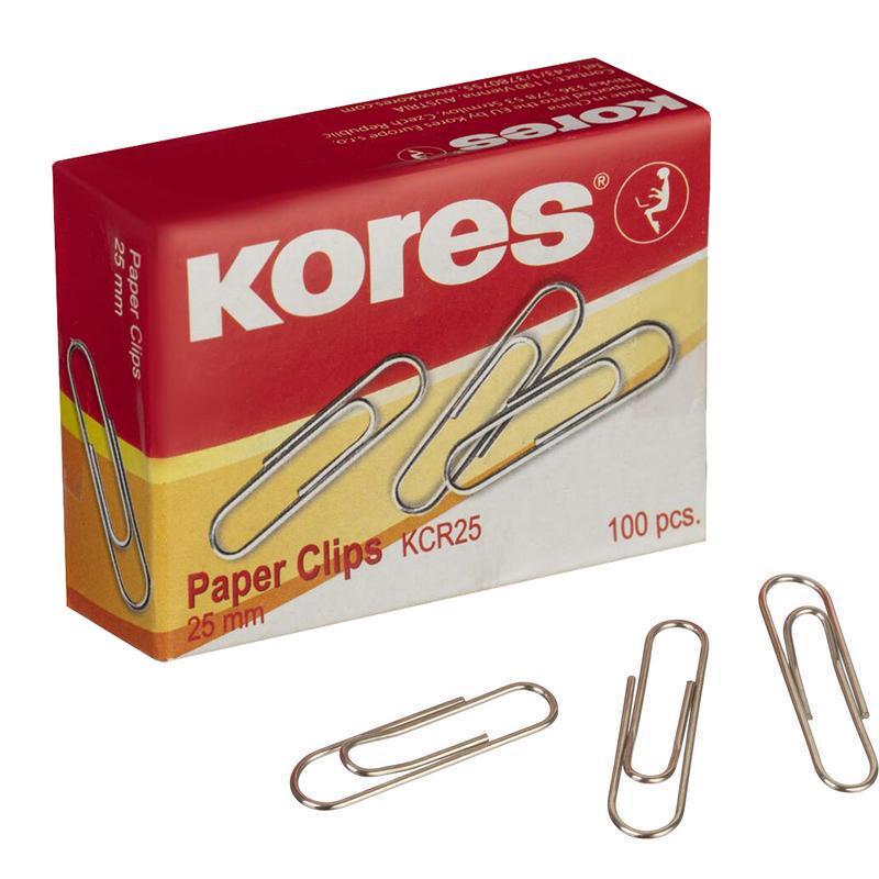 Скрепки KORES с отгибом,никелированные, 25 мм,треугольные,негофрир,100шт/уп