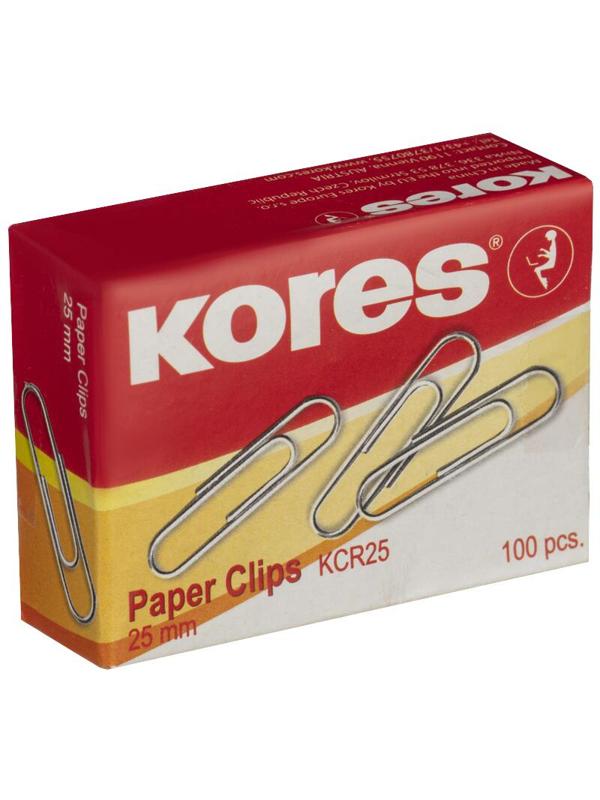 Скрепки KORES с отгибом,никелированные, 25 мм,треугольные,негофрир,100шт/уп