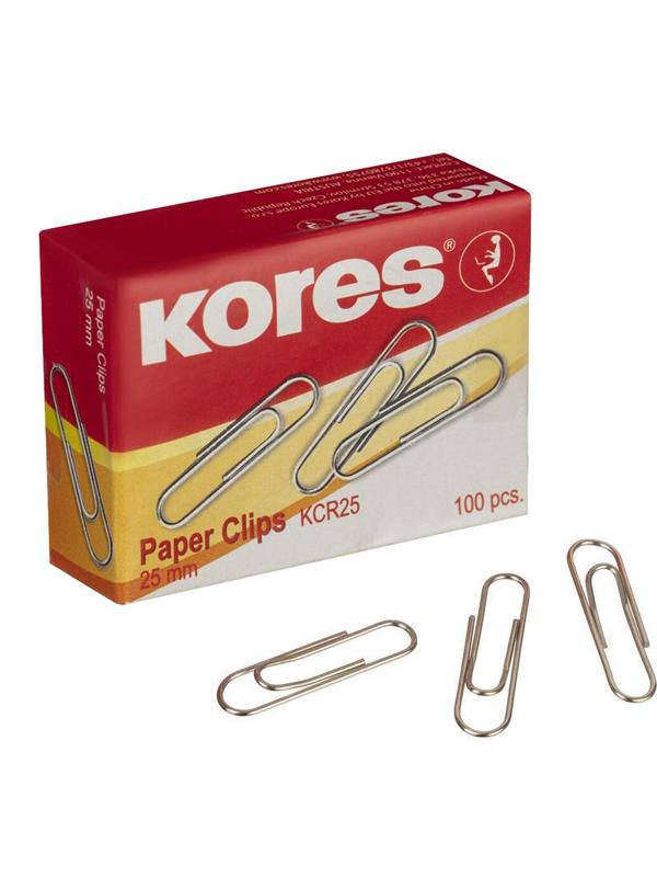 Скрепки KORES с отгибом,никелированные, 25 мм,треугольные,негофрир,100шт/уп