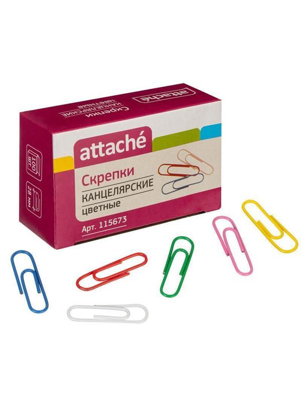 Скрепки Attache с полимерным покрытием,28 мм, разноцветные, 100 шт/уп