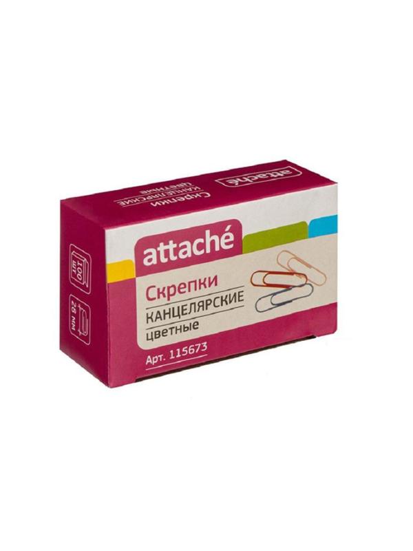 Скрепки Attache с полимерным покрытием,28 мм, разноцветные, 100 шт/уп